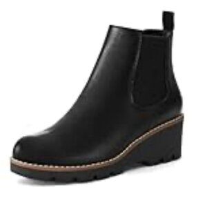 Worn Once! Mysoft Chelsea Wedge Platform Lug Sole Boot, Size 9.5, Black
